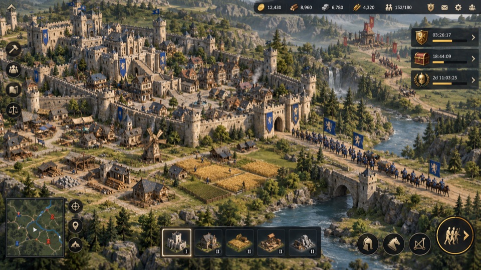 ストラテジーゲームの都市、資源管理、イベント画面。